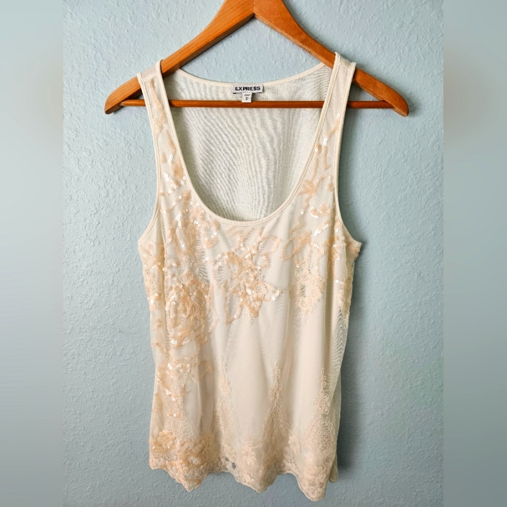 Express Ivory Vintage Style Tank Tee Shirt